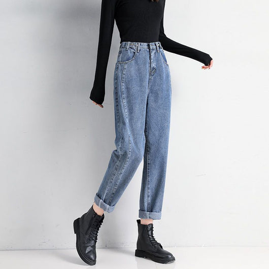 Pantalones Harem Cintura Alta Slim Straight Jeans - Image 4