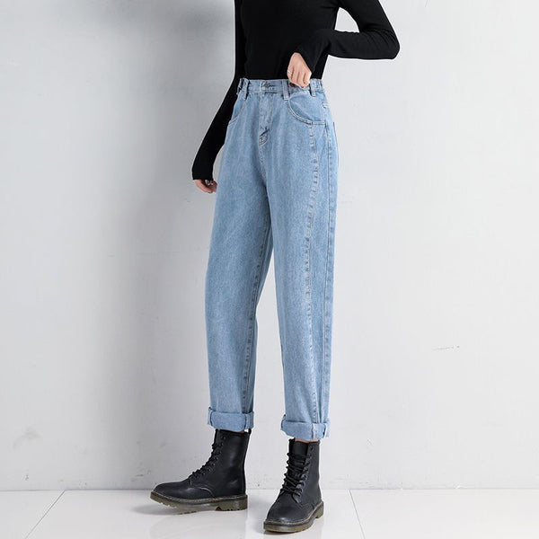Pantalones Harem Cintura Alta Slim Straight Jeans