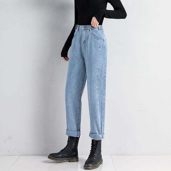 Pantalones Harem Cintura Alta Slim Straight Jeans