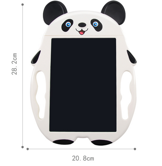 White panda-shaped LCD drawing board with a black screen and a white stylus for kids to doodle and write. - Image 6