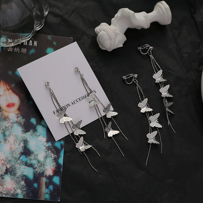 Aretes Vintage Mariposa Metal con Borla y Clip - Image 12