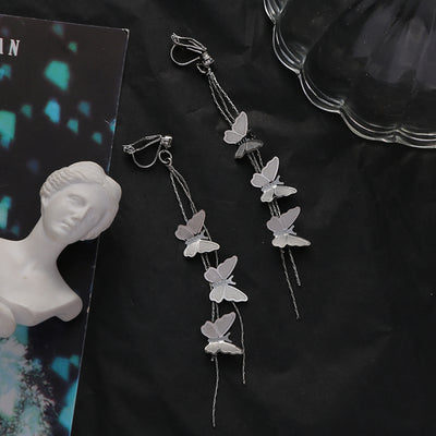Aretes Vintage Mariposa Metal con Borla y Clip - Image 11