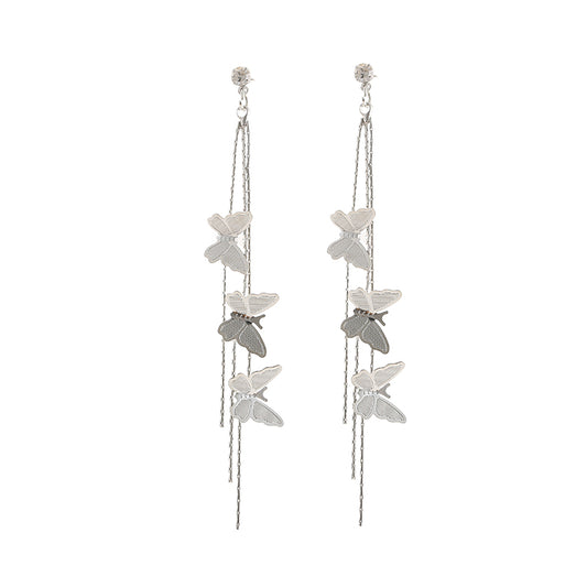 Aretes Vintage Mariposa Metal con Borla y Clip