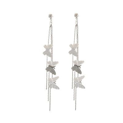 Aretes Vintage Mariposa Metal con Borla y Clip