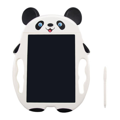 White panda-shaped LCD drawing board with a black screen and a white stylus for kids to doodle and write. - Image 7