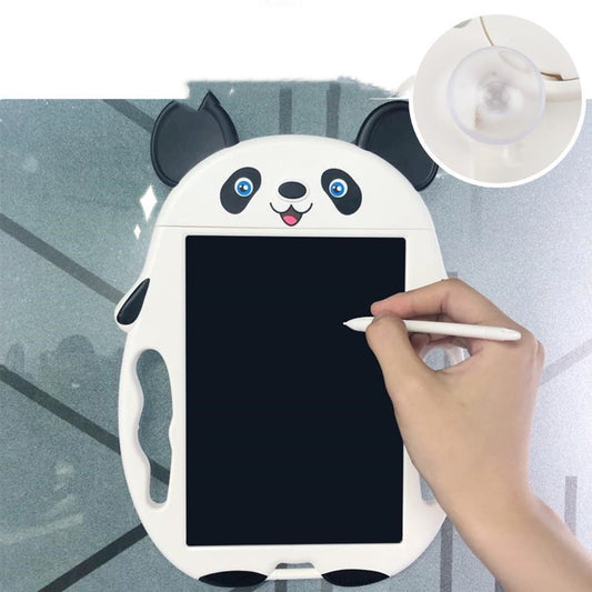 White panda-shaped LCD drawing board with a black screen and a white stylus for kids to doodle and write. - Image 2