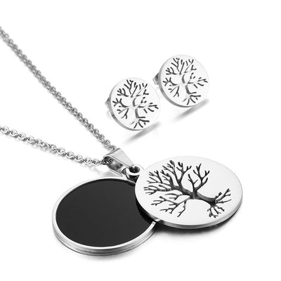 Aretes Colgantes Dobles Árbol de la Vida en Acero Titanio - Image 8