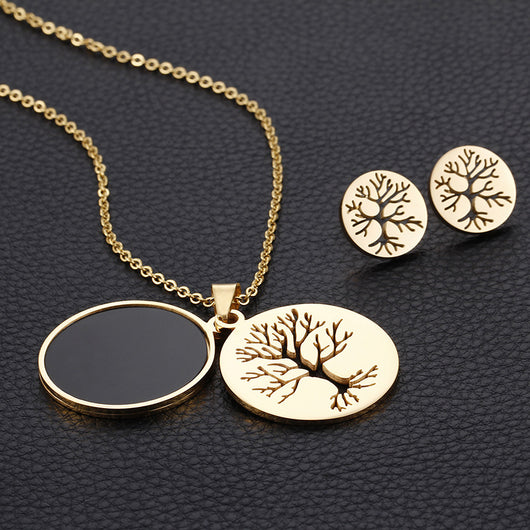 Aretes Colgantes Dobles Árbol de la Vida en Acero Titanio - Image 10