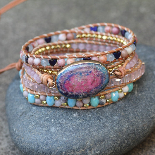 Pulsera de Cuero Trenzado Turquesa con Envolvente Ajustable - Image 9