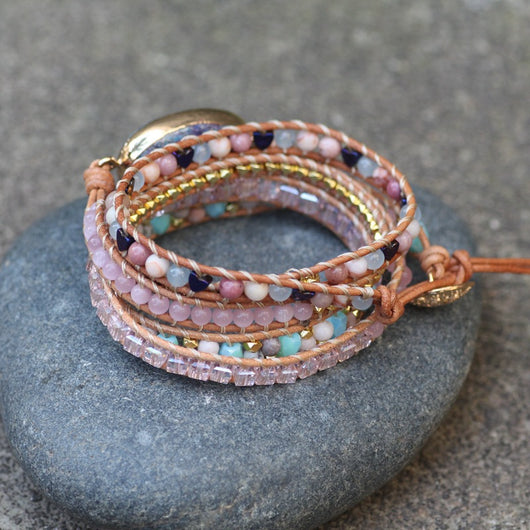 Pulsera de Cuero Trenzado Turquesa con Envolvente Ajustable - Image 4