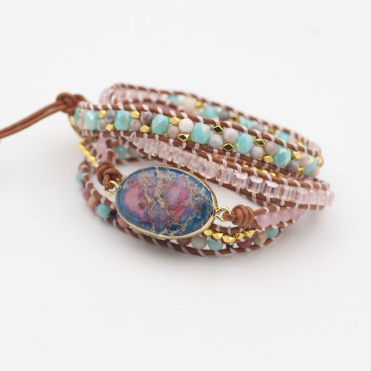 Pulsera de Cuero Trenzado Turquesa con Envolvente Ajustable - Image 5