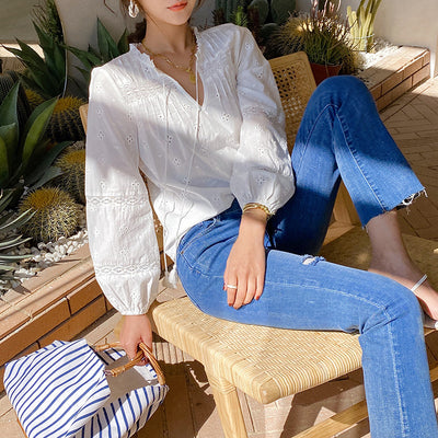 Camisa Francesa de Algodón Blanco Bordada Manga Larga - Image 10