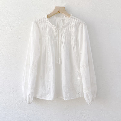 Camisa Francesa de Algodón Blanco Bordada Manga Larga - Image 2