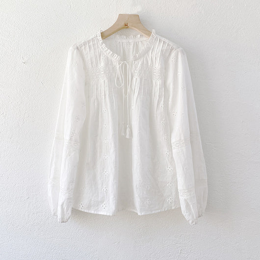Camisa Francesa de Algodón Blanco Bordada Manga Larga - Image 2