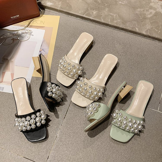 Sandalias de Tacón Grueso con Cristales y Perlas para Mujer - Image 9