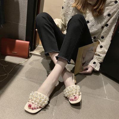 Sandalias de Tacón Grueso con Cristales y Perlas para Mujer - Image 4