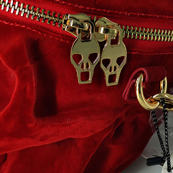 Bolso Gótico de Terciopelo con Calavera 3D - Cartera Negra con Cierre Cremallera
