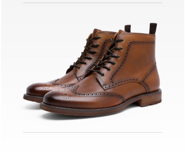 Botas de Cuero Estilo Británico para Hombre con Tallado Artesanal