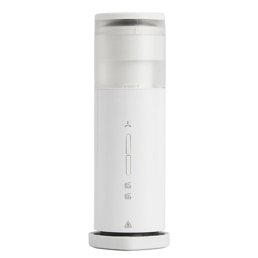 White wireless handheld electric iron and lint remover in use on a white shirt, with close-ups of its features. - Image 6