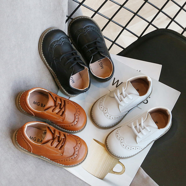 Zapatos Retro de Cuero para Niños - Suela Blanda y Flexible