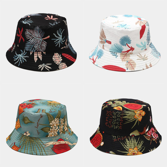 Gorro Pescador Reversible con Estampado de Plantas Marinas