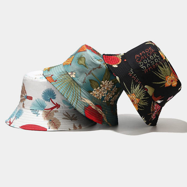 Gorro Pescador Reversible con Estampado de Plantas Marinas