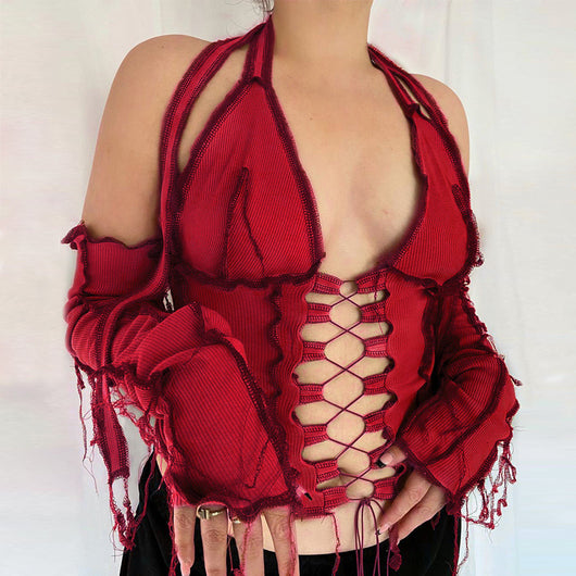 Camiseta Manga Larga con Amarre Halter al Pecho - Image 12