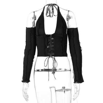 Camiseta Manga Larga con Amarre Halter al Pecho - Image 5