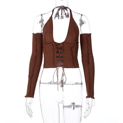 Camiseta Manga Larga con Amarre Halter al Pecho - Image 6