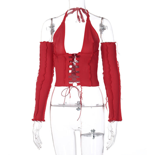 Camiseta Manga Larga con Amarre Halter al Pecho - Image 7