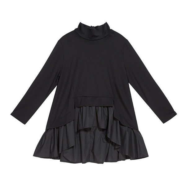 Blusa Mujer Cuello Fruncido Manga Larga Tono Oscuro