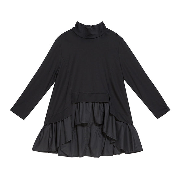 Blusa Mujer Cuello Fruncido Manga Larga Tono Oscuro
