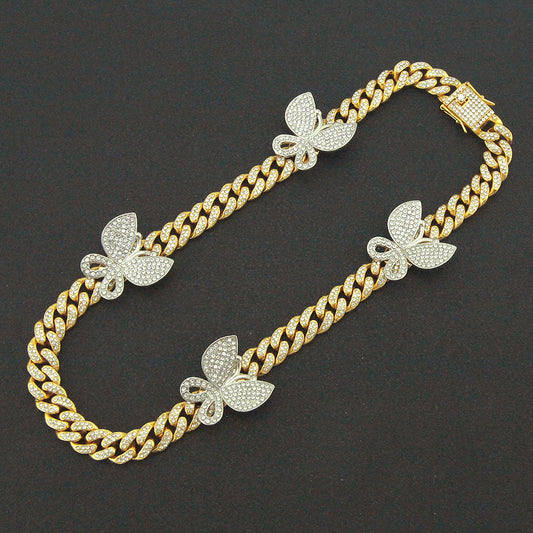 Pulsera Cubana con Mariposa de Cristales Brillantes