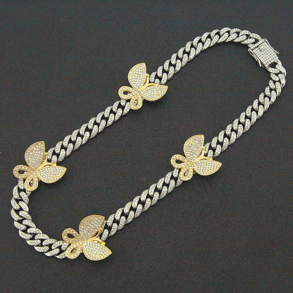 Pulsera Cubana con Mariposa de Cristales Brillantes