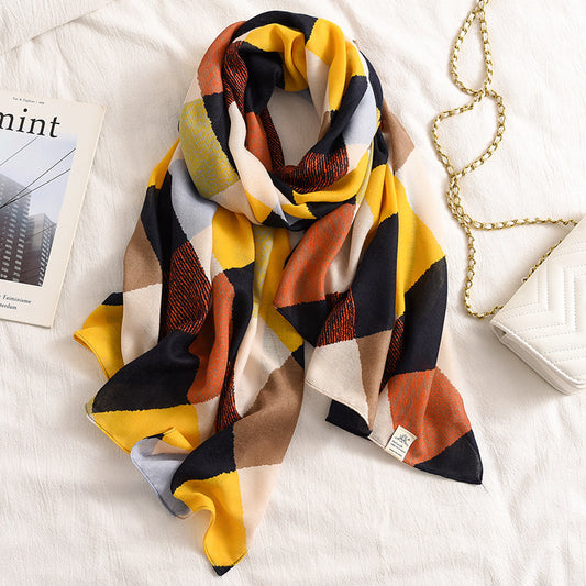 Bufanda Retro Francesa para Mujer Invierno Algodón Lino Grueso