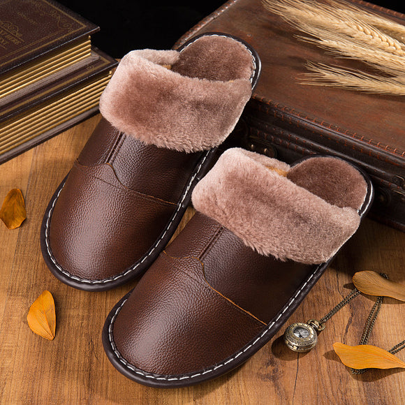 Pantuflas de Cuero Cálidas Antideslizantes para Casa