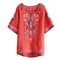 Playera Suelta Bordada Cuello Redondo Manga Corta Talla Grande para Mujer