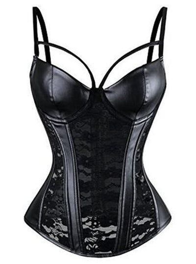 Corset Encaje PU con Liguero y Top Plástico Sexy - Image 8