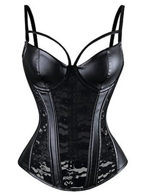 Corset Encaje PU con Liguero y Top Plástico Sexy - Image 8