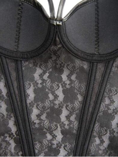 Corset Encaje PU con Liguero y Top Plástico Sexy - Image 4