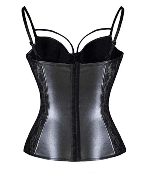 Corset Encaje PU con Liguero y Top Plástico Sexy - Image 2
