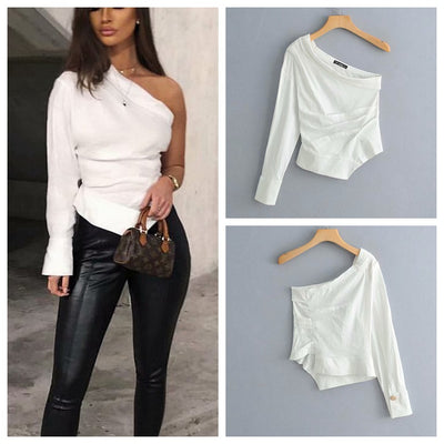 Blusa con Pliegues Asimétricos y Hombros Caídos - Image 3