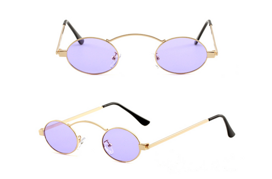 Fashionable small frame round sunglasses with black metal frames and dark grey lenses on a white background. - Image 4