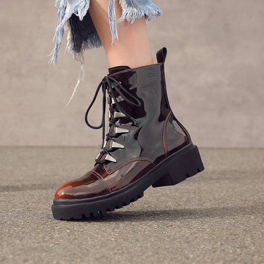 Botas Martin Retro Punta Redonda para Mujer - Otoño e Invierno - Image 4