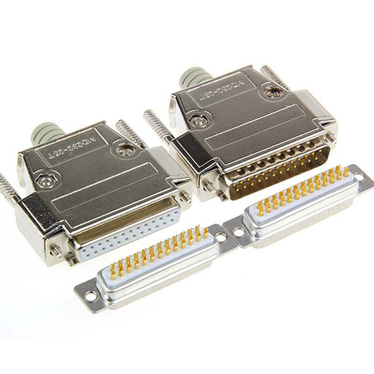 Conector DB25 Industrial Macho y Hembra - Contactos Bañados en Oro Macizo 25 Pines Doble Fila