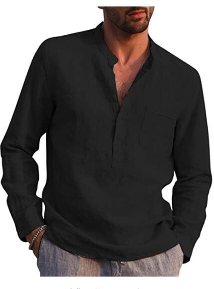 Camisa de Lino Manga Larga Cuello V para Hombre - Estilo Casual Playa - Image 9