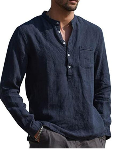 Camisa de Lino Manga Larga Cuello V para Hombre - Estilo Casual Playa - Image 13