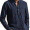 Camisa de Lino Manga Larga Cuello V para Hombre - Estilo Casual Playa
