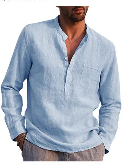 Camisa de Lino Manga Larga Cuello V para Hombre - Estilo Casual Playa