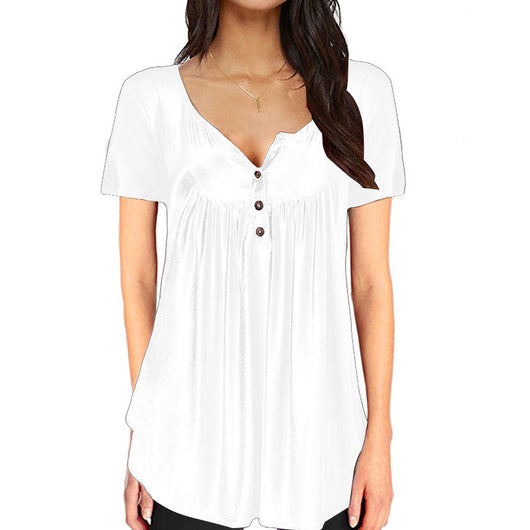 Blusa Suelta con Pliegues y Botones - Camiseta Manga Corta Mujer - Image 18